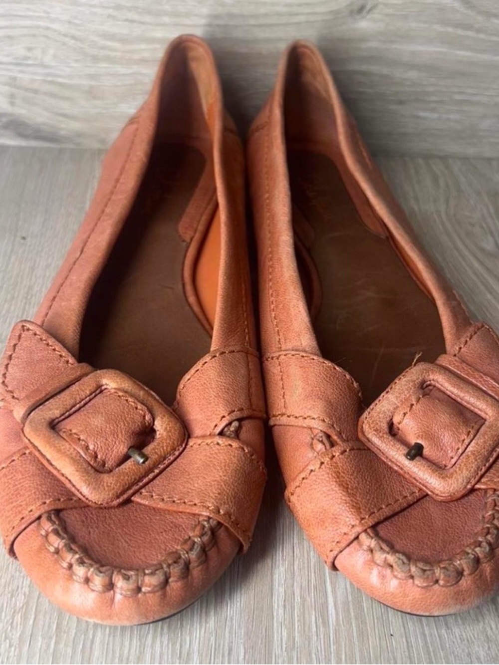 Cole Haan Burnt Orange Leather Buckle Moccasin Flats